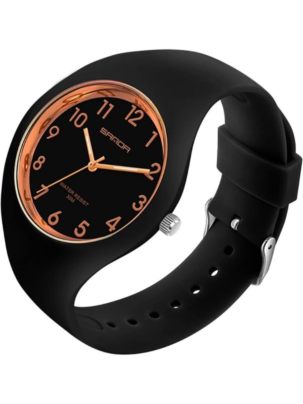 Women's Black Rose Analog Silicone Jelly Strap Japanese Quartz Movement Watches